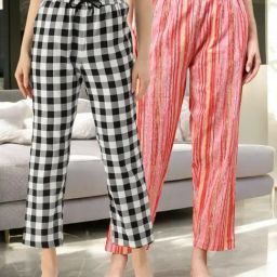 Kryptic Pink & White Cotton Relaxed Fit Printed Lounge Pants - Pack of 2-image-81