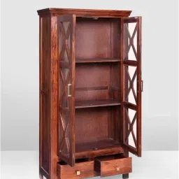 Fabindia Brown & Transparent Sheesham Wood Textured Cabinet-image-48