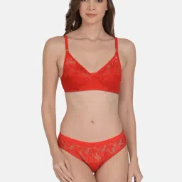 mod & shy Red Lace Work Lingerie Set-image-7