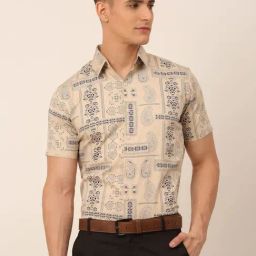 Jainish Beige Cotton Regular Fit Printed Shirt-image-6