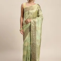 Blissta Pista Green Floral Print Kanjeevaram Saree With Unstitched Blouse-image-51