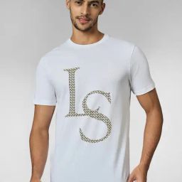 Louis Stitch White Cotton Regular Fit Print T-Shirt-image-100