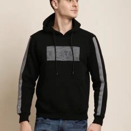 Turtle Black Relaxed Fit Logo Printed Hooded Sweatshirt-image-64