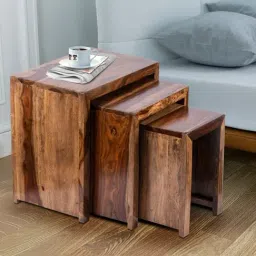 Ikiriya Oakland Brown Sheesham Wood Nesting Table - Set of 3-0