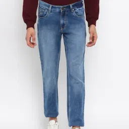 Cantabil Blue Regular Fit Lightly Washed Jeans-image-82