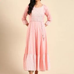 SHOWOFF Pink Embroidered A Line Kurta-image-64