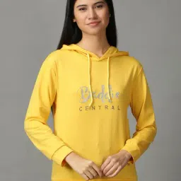 SHOWOFF Yellow Cotton Embellished Hoodie-picture-28