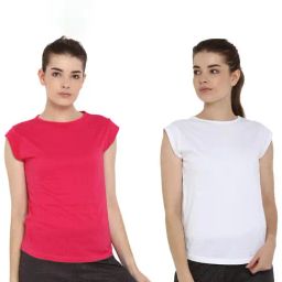 Appulse White & Dark Pink Cotton T-Shirt - Pack of 2-image-95