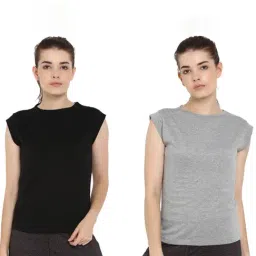Appulse Black & Grey Melange Cotton T-Shirt - Pack of 2-4