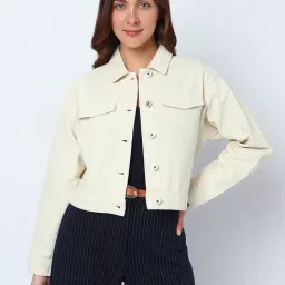 Vero Moda Off White Cotton Regular Fit Denim Jacket-38