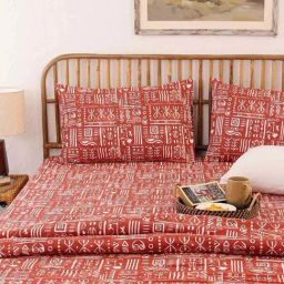 House This Gamathi Rust Cotton 144 TC Single Size Bedsheet With Pillow Covers-image-22