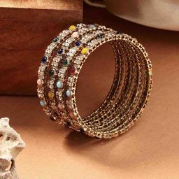 PANASH Set of 4 Gold-Plated Multicolour Stone Studded Bangles-image-4