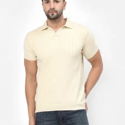 Kalt Cream Regular Fit Striped Polo T-Shirt-image-90