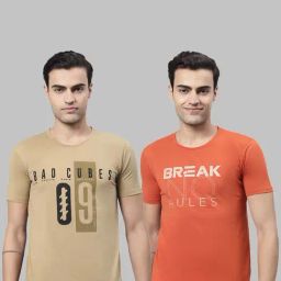 Vimal Jonney Light Khaki & Rust Printed Lounge T-Shirt - Pack of 2-image-32