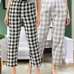 Kryptic Beige & White Cotton Relaxed Fit Printed Lounge Pants - Pack of 2-image-5