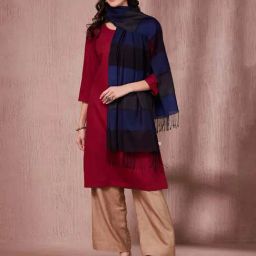 Fabindia Blue Wool Blend Colorblocked Stole-picture-14