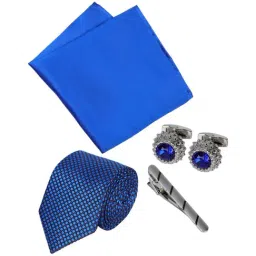 Park Avenue Blue Embroidered Tie with Cufflinks, Pocket Square and Tie Pin-image-107
