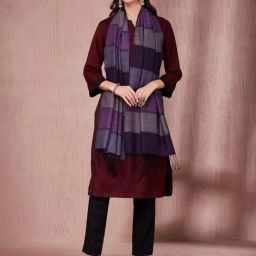 Fabindia Purple Wool Blend Colorblocked Stole-image-56