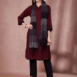 Fabindia Black Wool Blend Colorblocked Stole-picture-15