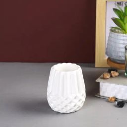 Tayhaa White Ceramic Abstract Candle Holder-46