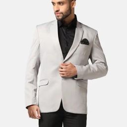 TAHVO Light Grey Regular Fit Notch Lapel Blazer-picture-17
