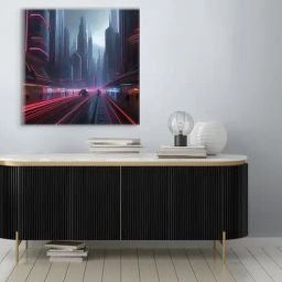 Nestroots Neon Cityscape Multi Frame Solid Canvas Wall Painting-24