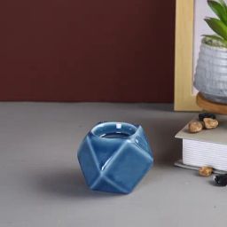 Tayhaa Navy Ceramic Abstract Candle Holder-image-4