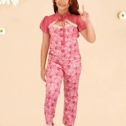 Cutecumber Kids Rust Floral Print Top Set-image-22