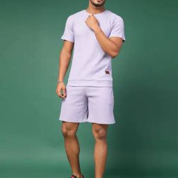 Rigo Light Purple Slim Fit Textured T-Shirt & Shorts Set-image-39