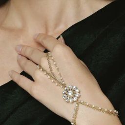 Oomph Gold Tone Kundan & Pearl Floral Ethnic Hand Harness-13