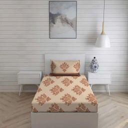 Layers Turin Brown Cotton 104 TC Single Flat Bed Sheet With 1 Pillow Cover-image-32