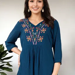 SZN Women V-Neck Embroidered A-Line Top-picture-9
