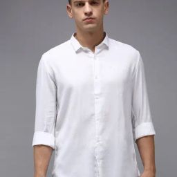 SHOW OFF White Cotton Slim Fit Solid Shirt-image-95