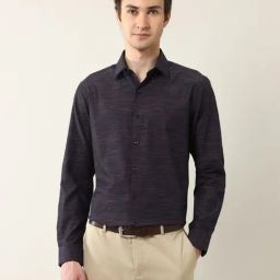 Arrow Navy Cotton Regular Fit Striped Shirt-picture-12