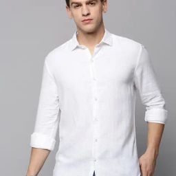 SHOW OFF White Linen Slim Fit Solid Shirt-image-46