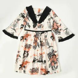 Bella Moda Kids White Printed Full Sleeves Fit & Flare Dress-image-96