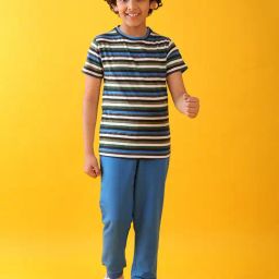 Anthrilo Boys Multi & Royal Cotton Regular Fit Striped Joggers Set-image-44