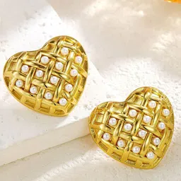 DressBerry Stainless Steel Gold-Plated Pearls Beaded Heart Shaped Studs-image-92