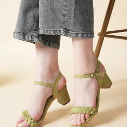 ZENVO Textured Backstrap Open Toe Block Heels image 1