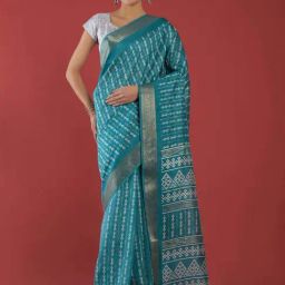 Winza Designer Turquoise Striped Saree With Unstitched Blouse-image-92