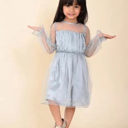 LilPicks Kids Grey Solid Full Sleeves Dress-image-25