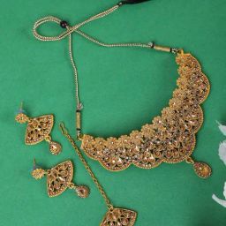 Anikas Creation Gold Tone Floral Shape Stone Studded Jewellery Set-image-63