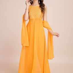AKSHARAM Women Floral Embroidered Regular Sequinned Kurta with Trousers & With Dupatta-image-70