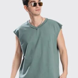 Bene Kleed Men Green Oversize Sleeveless Tee-image-55