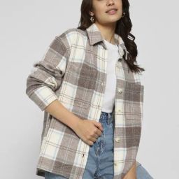 American Eagle Brown Checks Shacket-image-99