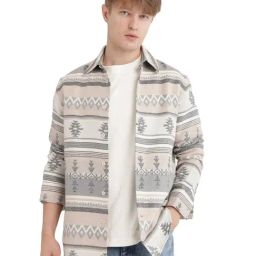 Rare Rabbit Beige Relaxed Fit Jacquard Shirt-image-59