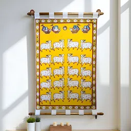 Tushaco Handicrafts Yellow & White Shrinathji Pichwai Canvas Religious Wall Art-picture-43