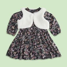 Pantaloons Baby Kids Navy & White Cotton Floral Print Full Sleeves Dress with Jacket-image-52