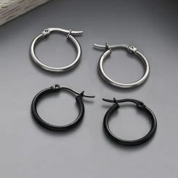 Priyaasi Solid Silver & Black Hoop Earrings-45