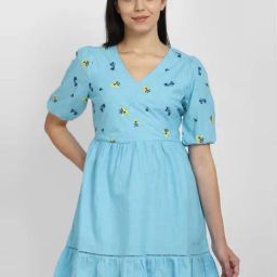 Allen Solly Blue Cotton Embroidered A-Line Dress-image-39